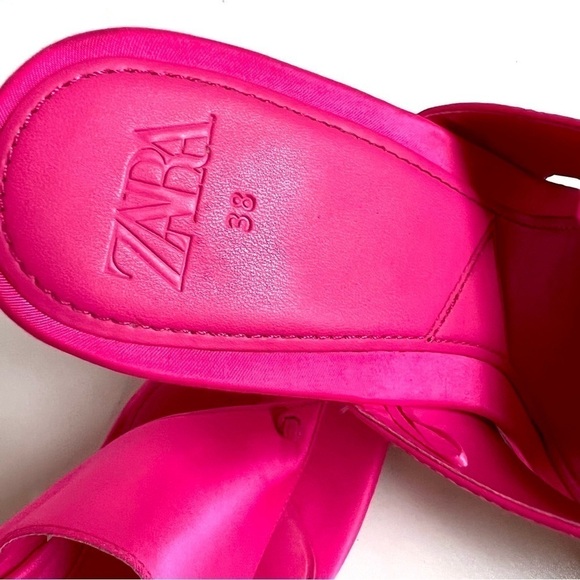 Zara SATIN EFFECT HIGH HEEL SANDALS Barbie neon pink women’s size 8 - Picture 9 of 12